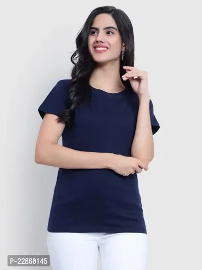 Elegant Navy Blue Cotton Solid Tunic For Women