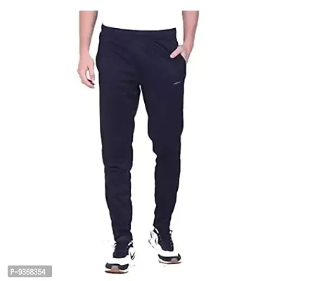Trackpant for Men with Two Side Zipper Pockets ndash; Stretchable, Comfortable  Absorbent Slim Fit Navy Blue-thumb0