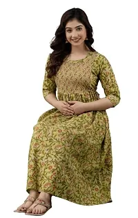 Stylish Yellow Cotton Anarkali Printed Stitched Kurti For Women-thumb1