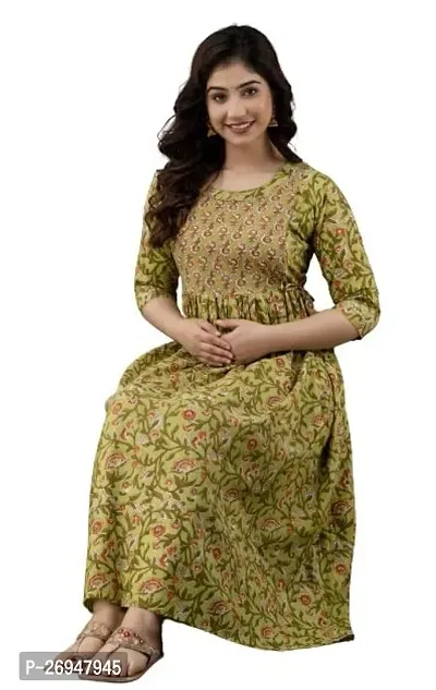 Stylish Yellow Cotton Anarkali Printed Stitched Kurti For Women-thumb2