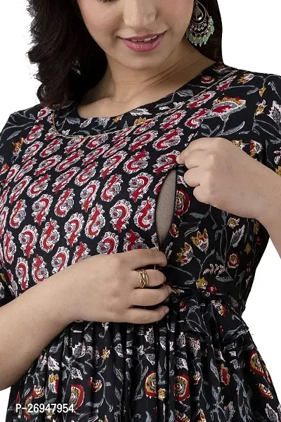Stylish Black Cotton Anarkali Printed Stitched Kurti For Women-thumb2