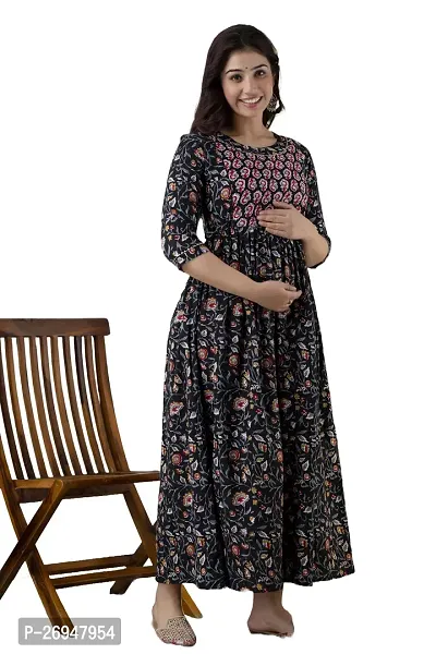 Stylish Black Cotton Anarkali Printed Stitched Kurti For Women-thumb0