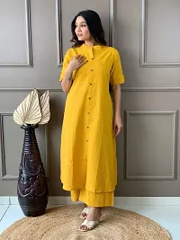 Reliable Yellow Self Design Cotton Kurta with Pant Set For Women-thumb1