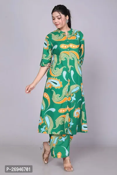 Reliable Green Printed Polycotton Kurta with Pant Set For Women-thumb5