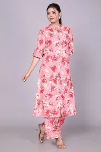 Reliable Pink Printed Polycotton Kurta with Pant Set For Women-thumb3