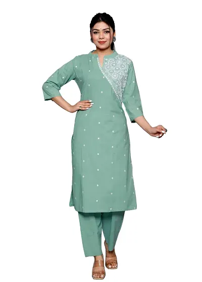 Reliable Embroidered Kurta with Pant Set For Women