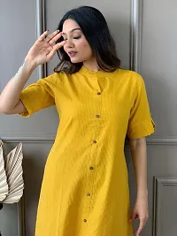 Reliable Yellow Self Design Cotton Kurta with Pant Set For Women-thumb3