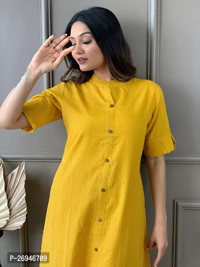 Reliable Yellow Self Design Cotton Kurta with Pant Set For Women-thumb4