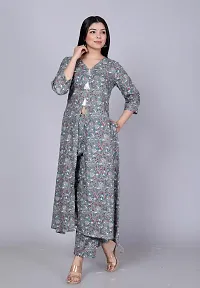 Reliable Grey Printed Cotton Kurta with Pant Set For Women-thumb2