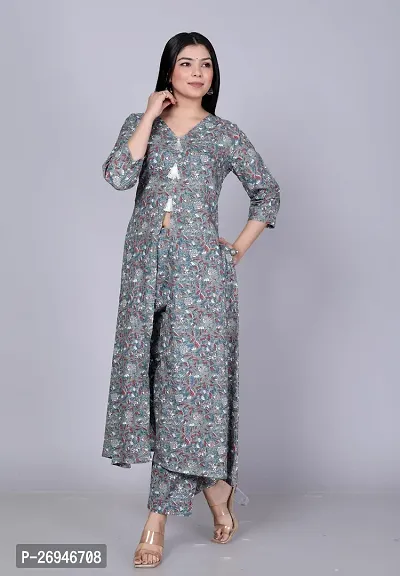 Reliable Grey Printed Cotton Kurta with Pant Set For Women-thumb3