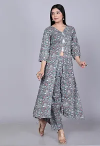 Reliable Grey Printed Cotton Kurta with Pant Set For Women-thumb3