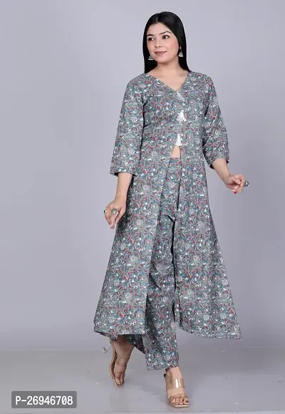 Reliable Grey Printed Cotton Kurta with Pant Set For Women-thumb4