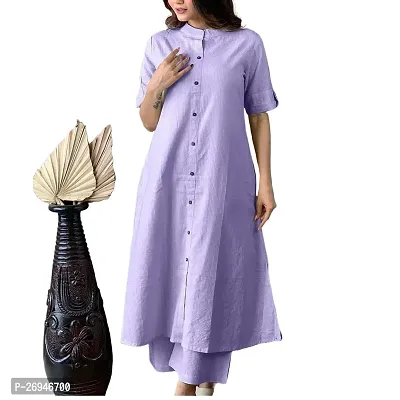 Reliable Purple Solid Cotton Kurta with Pant Set For Women-thumb0