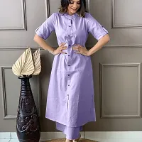 Reliable Purple Solid Cotton Kurta with Pant Set For Women-thumb2