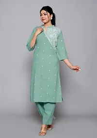 Reliable Green Embroidered Cotton Kurta with Pant Set For Women-thumb3