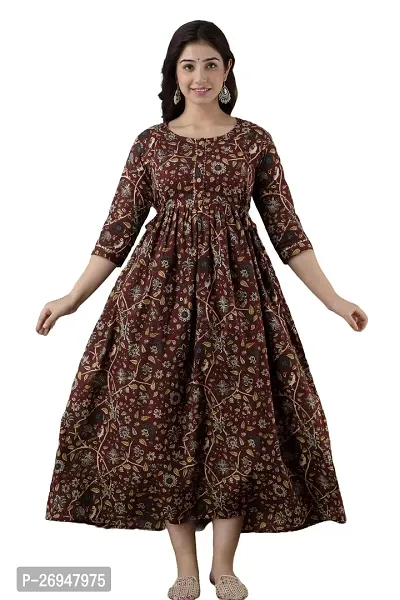 Stylish Maroon Cotton Anarkali Printed Stitched Kurti For Women-thumb0