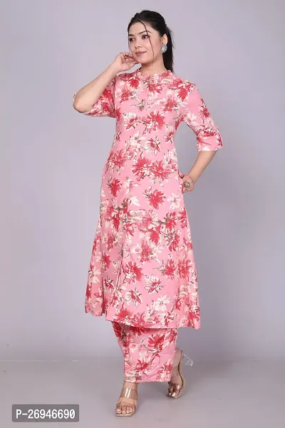 Reliable Pink Printed Polycotton Kurta with Pant Set For Women-thumb3