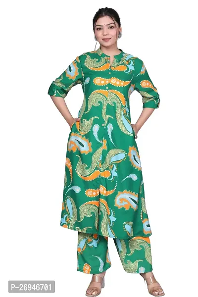 Reliable Green Printed Polycotton Kurta with Pant Set For Women-thumb0