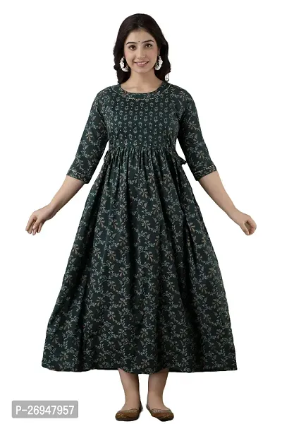 Stylish Black Cotton Anarkali Printed Stitched Kurti For Women