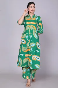 Reliable Green Printed Polycotton Kurta with Pant Set For Women-thumb2