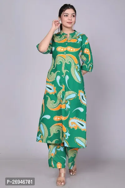 Reliable Green Printed Polycotton Kurta with Pant Set For Women-thumb3