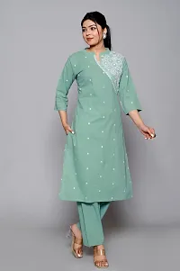 Reliable Green Embroidered Cotton Kurta with Pant Set For Women-thumb4