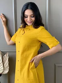 Reliable Yellow Self Design Cotton Kurta with Pant Set For Women-thumb2