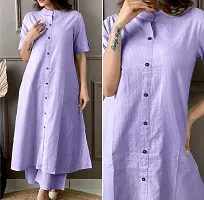 Reliable Purple Solid Cotton Kurta with Pant Set For Women-thumb3