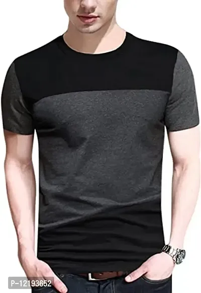 The Fabshopper Cotton Black and Grey Color Block Round Neck T-Shirt for Men