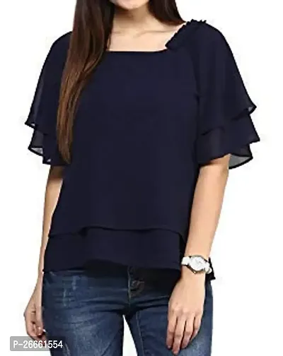 LimeScotch Women's Crepe Regular Fit Top with 3 Plated Half Sleeve (Blue, 2XS)