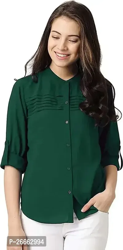 LS Fabric Crepe Shirt for Womens Color Green