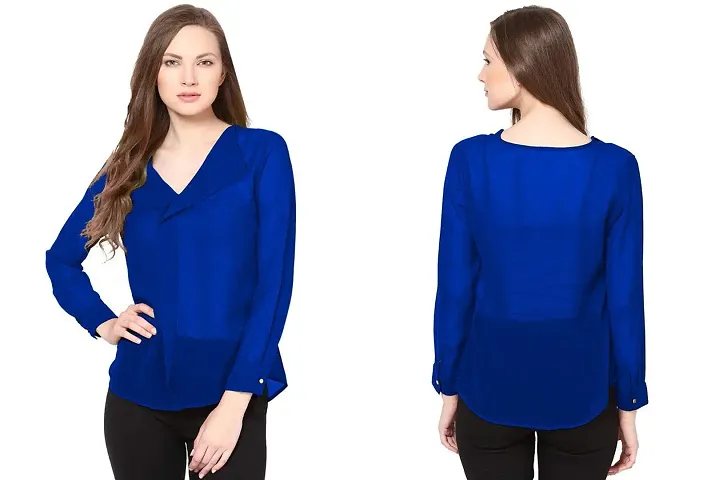 LS_Womens top and Shirt-Kaftan Fabric:Georgette:Color:Royal Blue #Stylish Shirt fro Womens and Grils Royal Blue-83938292748