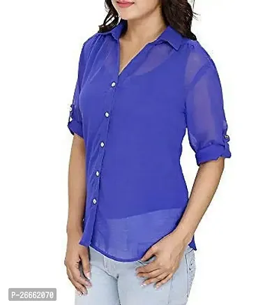 LS_Womens top and Shirt-Kaftan Fabric:Georgette:Color:Royal Blue #Stylish Shirt fro Womens and Grils Royal Blue-83938292763-thumb0