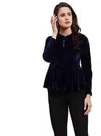 LS Velvet Womens Solid Kurti -Shirt top and Shirt - Tops for modrate Winter Navy Tunic-6968-thumb1