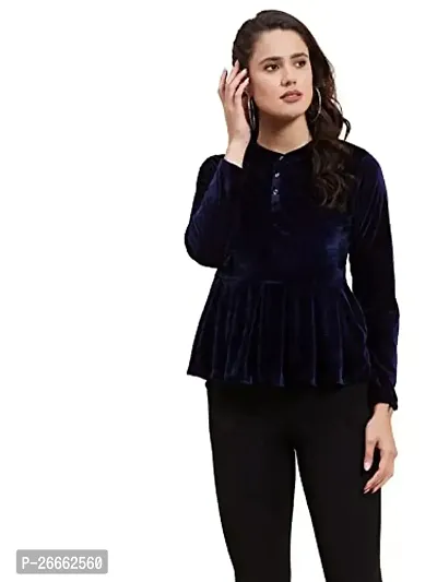 LS Velvet Womens Solid Kurti -Shirt top and Shirt - Tops for modrate Winter Navy Tunic-6968-thumb2