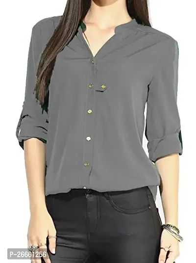 LS_Womens top and Shirt Fabric:Crepe:Color:Grey #Stylish Shirt Grey