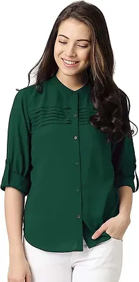 LS Fabric Crepe Shirt for Womens Color Green-thumb1