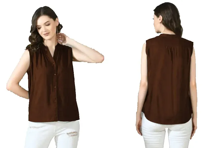 LS Crepe Womens Solid Kurti -Tops Brown-144