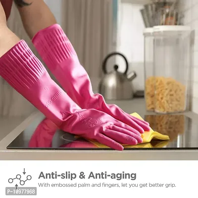 Long Slevees Rubber Washable Reuseble Hand Garden Kitchen Bathroom Toilet Cleaning Gloves GL-41-thumb0