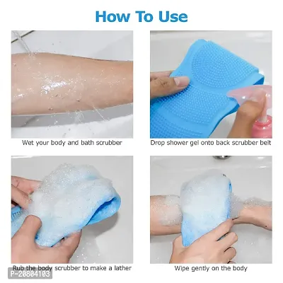 Silicone Bath Body Back Scrubber for Shower, 30 Inches Long Scrubber Belt, Deep Clean And Exfoliating Silicone body shower brush, Double Side Strap, Spa Massage B-20-thumb0