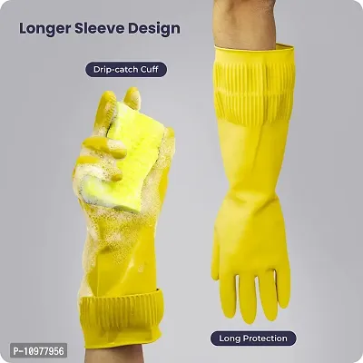 Long Slevees Rubber Washable Reuseble Hand Garden Kitchen Bathroom Toilet Cleaning Gloves GL-33-thumb5