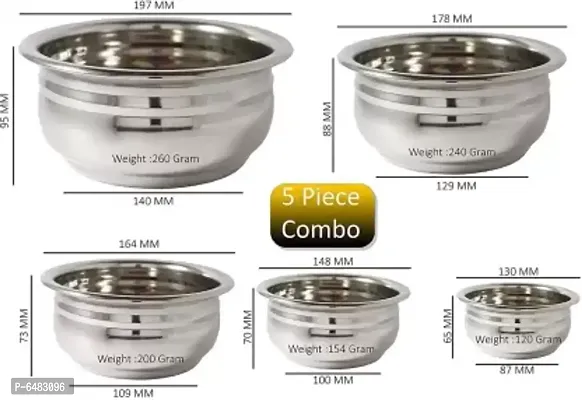 Useful Stainless Steel Silver Steel Bottom Kitchen  Cooking Mixing Bowls Dinner Set- 5 Pieces-thumb2