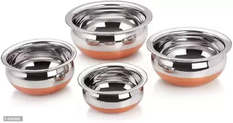 Useful Bowls Stainless Steel Handi with Copper Bottom Cookware Set- 4 Pieces-thumb0