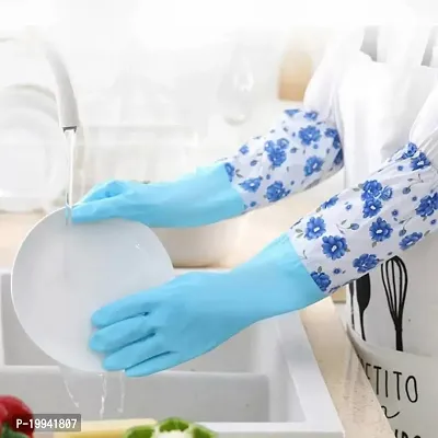 Reusable Rubber Latex PVC Flock lined Long Elbow Hand Gloves Safety Kitchen Wet and Dry Glove-thumb2