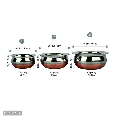 Best Quality Stainless Steel Copper Bottom Handi Pot Prabhu Chetty Curved Copper Plate at Bottom Set, Brown  Steel Vegetable Bowl ,Cooking Dinner Table Serving Biryani Pot Handi with lids-thumb4