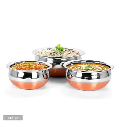 Best Quality Stainless Steel Copper Bottom Handi Pot Prabhu Chetty Curved Copper Plate at Bottom Set, Brown  Steel Vegetable Bowl ,Cooking Dinner Table Serving Biryani Pot Handi with lids-thumb5
