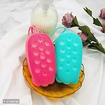 Exfoliating Silicone Body Sponge, Double-Sided Bath or Shower Body Brush, Silicon Loofah with Built-in Sponge Soft Silicone Body Cleansing Brush (Random Color, Pack of 2)  B-11