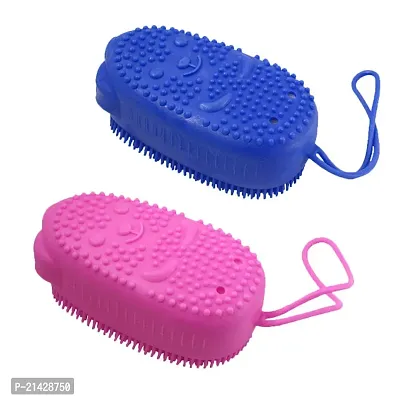 Exfoliating Silicone Body Sponge, Double-Sided Bath or Shower Body Brush, Silicon Loofah with Built-in Sponge Soft Silicone Body Cleansing Brush (Random Color, Pack of 2)  B-9