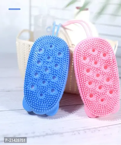 Exfoliating Silicone Body Sponge, Double-Sided Bath or Shower Body Brush, Silicon Loofah with Built-in Sponge Soft Silicone Body Cleansing Brush (Random Color, Pack of 2)  B-8