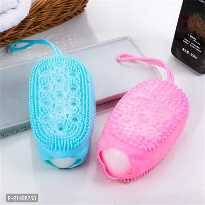 Exfoliating Silicone Body Sponge, Double-Sided Bath or Shower Body Brush, Silicon Loofah with Built-in Sponge Soft Silicone Body Cleansing Brush (Random Color, Pack of 2)  B-3